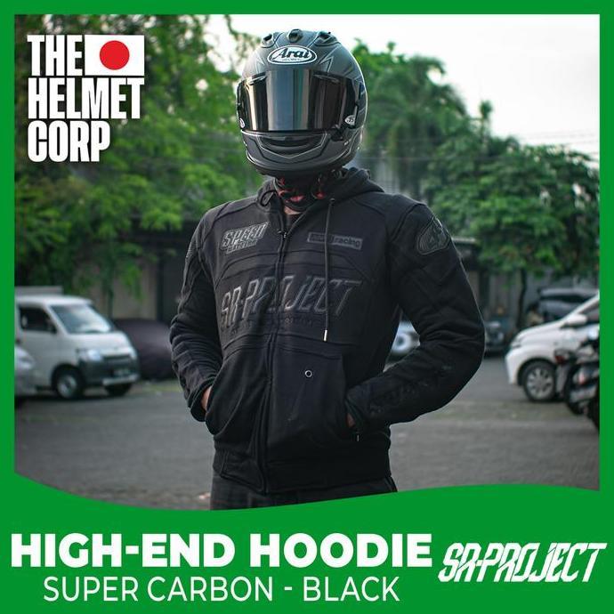 HARGA DISC - HOODIE SR PROJECT SUPER CARBON BLACK HIGH END RIDING HOODIE PROTECTOR ORIGINAL SR-PROJE