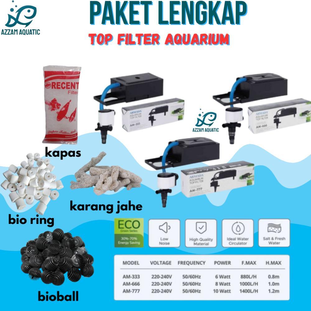 Paket Lengkap Top Filter Box Filter Atas Low Watt Kecil Sedang Besar Jumbo Untuk Aquarium Tank 30-10
