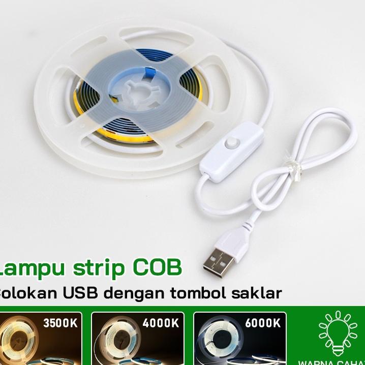 Strip Lampu Cob 5V 2M/3M/5M Usb Lampu Led Dapat Dipotong Putih Hangat Hias Lampu Strip Ambient Tv