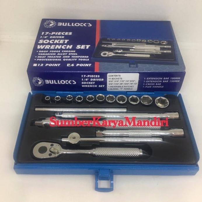Ready Bullock Kunci Socket Set Inch 1/4" DR 17Pcs 6PT (5/32" s/d 1/2")