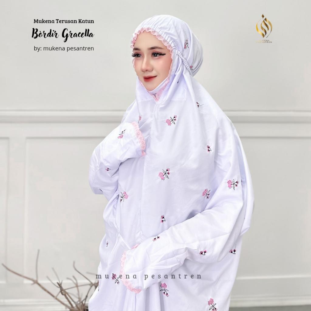 Mukena Pesantren - Mukena Terusan Katun Bordir Gracella Mukena Santri Terlaris