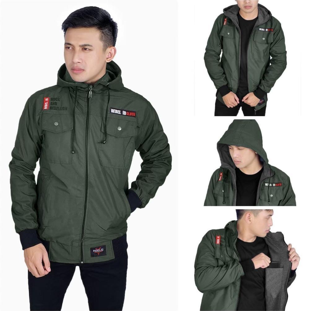CUCI GUDANG TERLARIS  AKN Jaket Semi Parka Taslan Original Rebel / Jaket parka / Jaket Motor #BisaCO