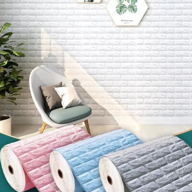 herefarm88 - wallpaper dekorasi dinding roll wallpaper 3d foam bata putih