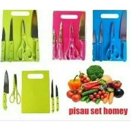 New- Set Pisau Dapur Plus Talenan (5 In 1 Set Pisau Dan Talenan)