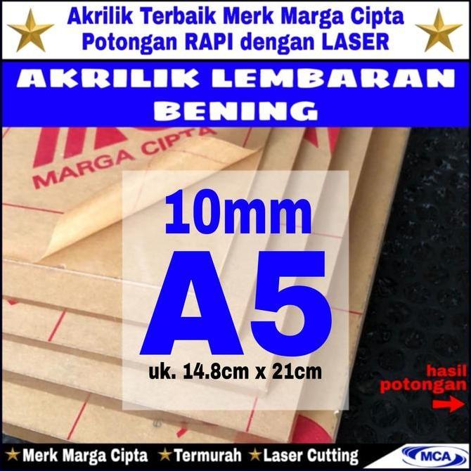 AKRILIK lembaran 10mm uk. A5 / Akrilik bening / Marga cipta / Acrylic