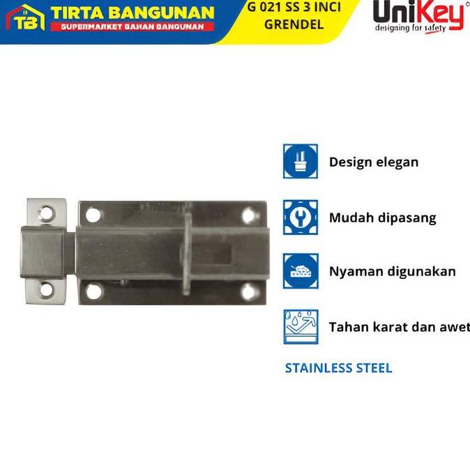 UNIKEY G 021 3" GRENDEL SLOT KUNCI PINTU JENDELA STAINLESS STEEL