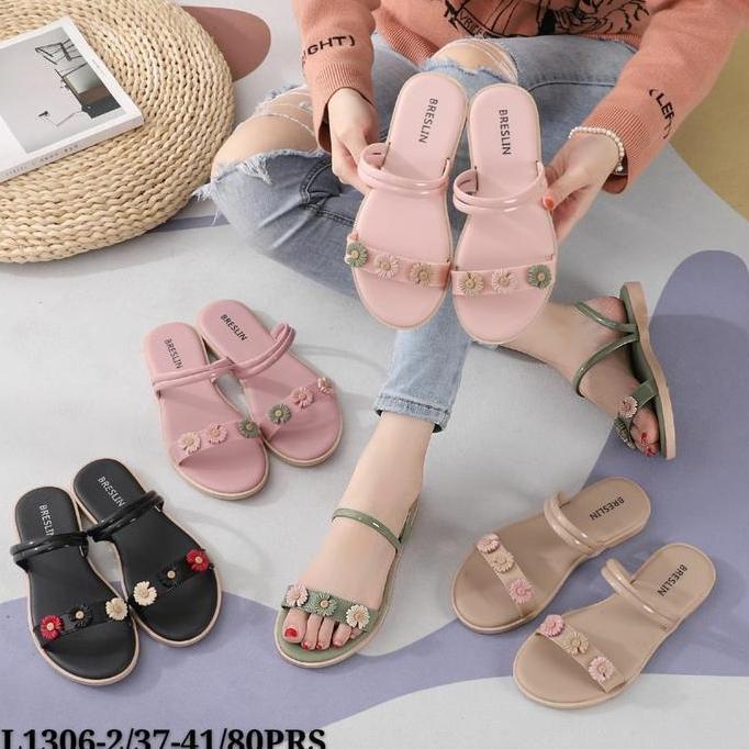 Cutegirls- Sandal Karet Jelly Teplek Slop Kokop Strap Silang Nita Motif Bunga