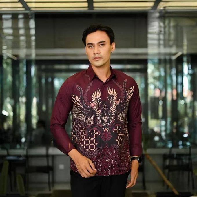 4indrashoppp - NISKALA BURGUNDI  FULL FURING Kemeja Batik Pria Premium Lengan Panjang Slimfit Katun 