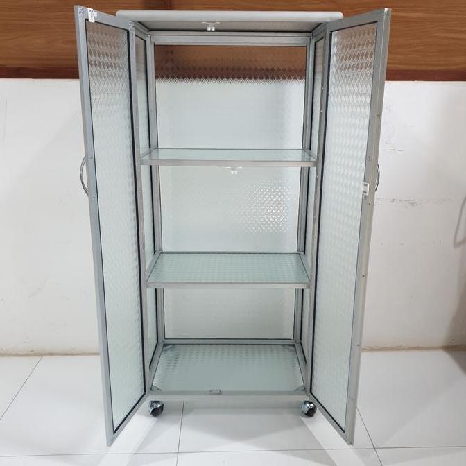 TC ALUMINIUM LSG713 54X38X128 s LEMARI RAK SERBAGUNA 3 SUSUN ALUMINUM HOLLOW KIPAS 20U SILVER FULL K