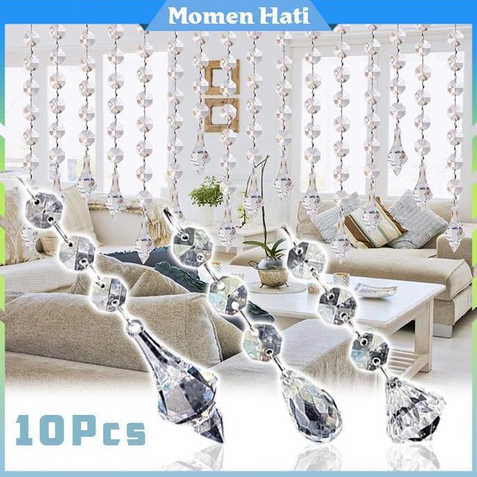 HIMIKO 10Pcs Tirai Manik Kristal Kaca Tirai Manik Kristal Mengkilap Tirai Crystal Acrylic