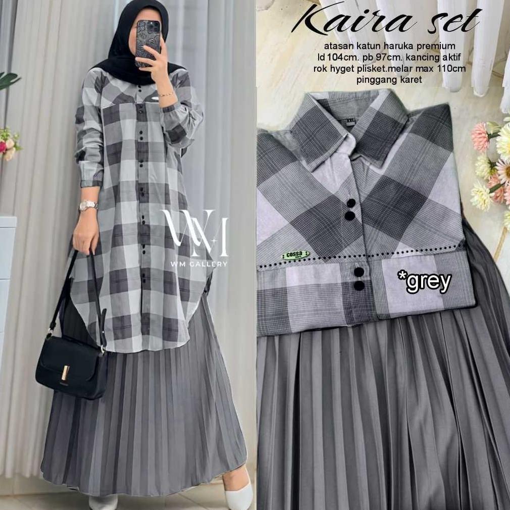 NEW ARRIVAL SETELAN TUNIK ROK PLISKET KAIRA SET BAHAN KATUN HARUKA MIX PLISKET LD 107CM PJ ROK 90CM 