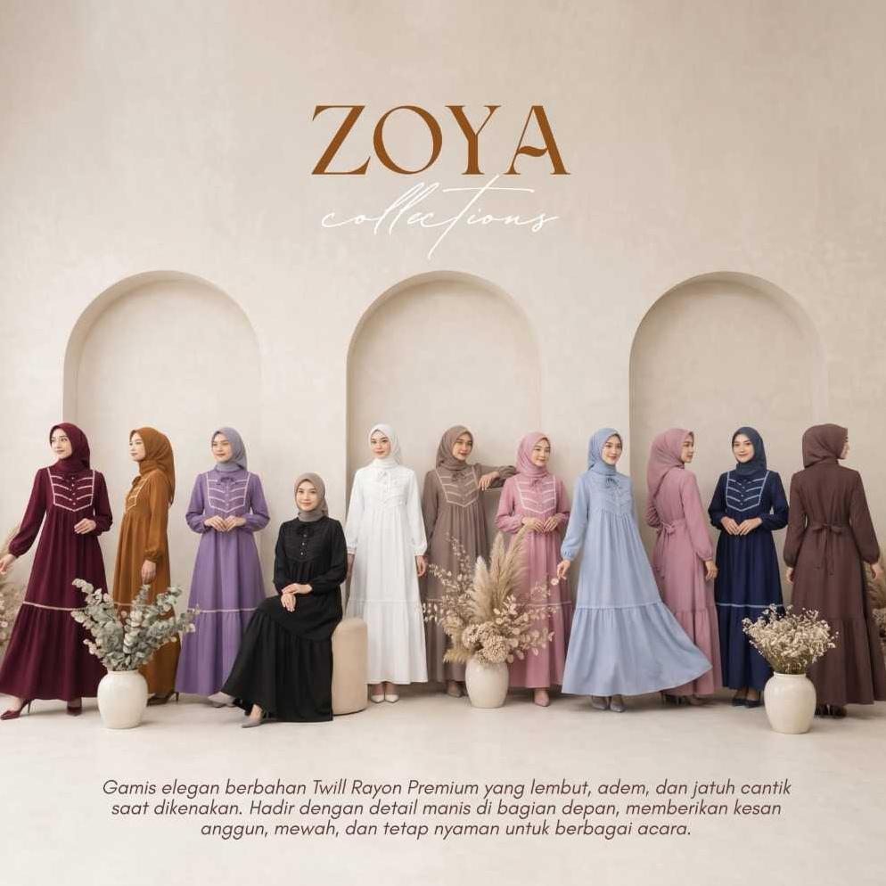 Zeeya Collection Zoya Gamis Dress Umroh Hitam Polos Rayon Twill Busui Friendly Size M L XL & JUMBO