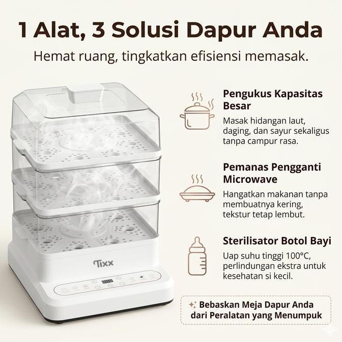 Erikasyafa - Tixx Pengukus Listrik Multifungsi 28L 3 Lapis Sterilisator Botol Bayi Pemanas Makanan R