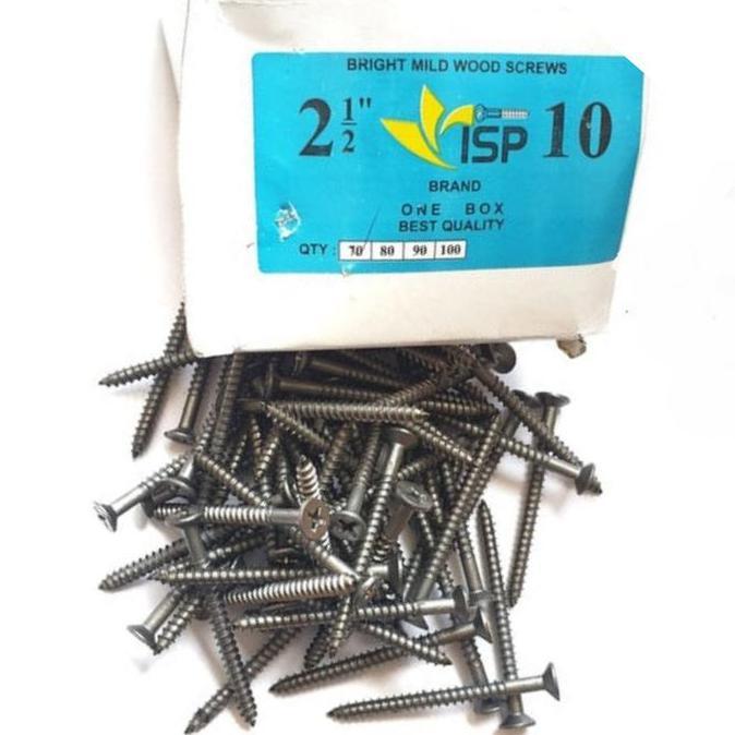 Perkotak Skrup Kayu 10 X 2 1/2 Inch Isi 70 Buah Sekrup Wood Screw Kepala Obeng Plus M10 X 63 Mm 6.3 