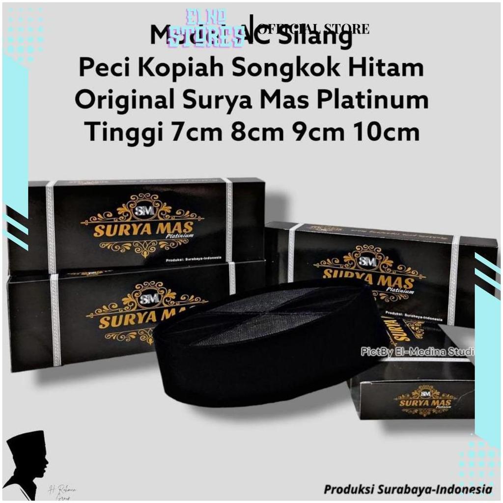 Peci Kopiah Hitam Polos AC Silang Merk Suryamas Platinum Tinggi 7cm 8cm 9cm 10cm HM Toha Bandung Son