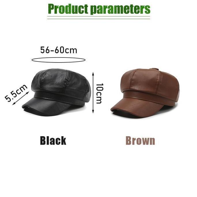 LEGOLANT Topi Baret Wanita Kekinian Korean Style Newsboy Cap Bahan Kulit Imitasi Polos Baret Hat