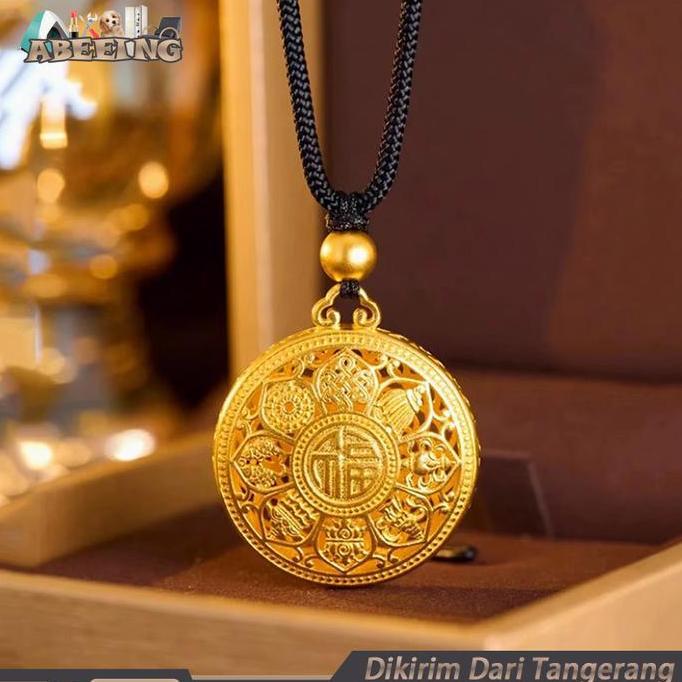 CIEN Kalung Wanita Emas Hollow Lotus Compass Pendant Sand Gold Rich And Wealth