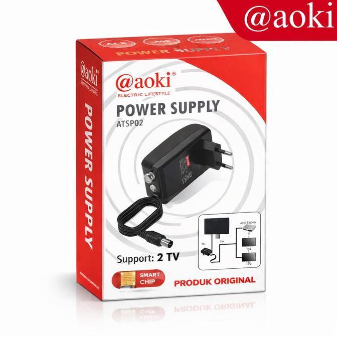 AOKI Booster Antena Penjernih TV Splitter untuk 2 TV power supply Kabel