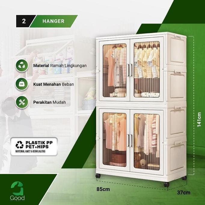 LEONHART Lemari Plastik Susun Set Hanger Storage Cabinet Rak Susun Lemari Anak Dengan Roda