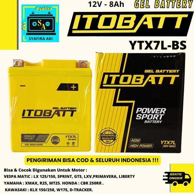 AKI VESPA PRIMAVERA ITOBATT GEL YTX7L-BS 12V 8AH TERMURAH