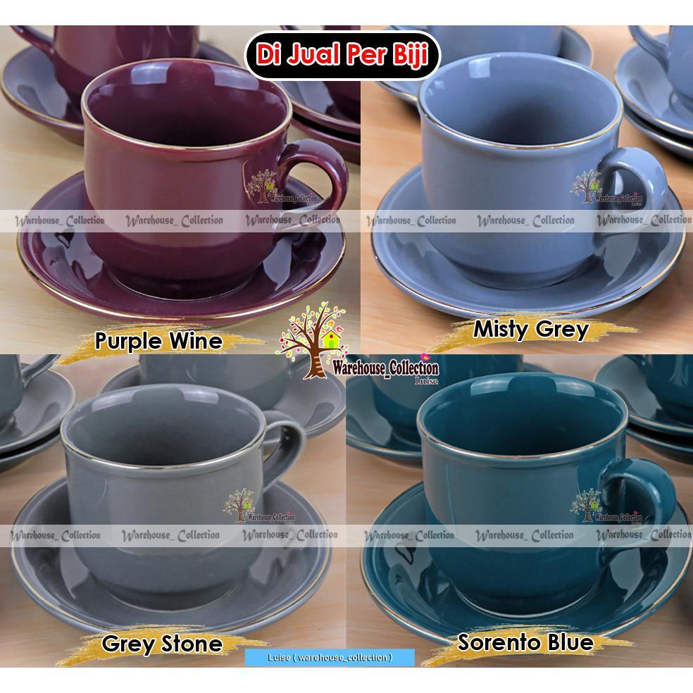 ( PER-BIJI) Cangkir Set warna list emas // Coffee Set SANGO keramik (1 CANGKIR +1 LEPEK)// Sango Cup