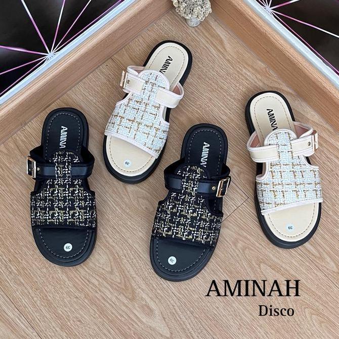 Shoes- Aminah Disco Sandal Platform Nita Tali Gesper Motif Rajut Trendy Flat Shoes