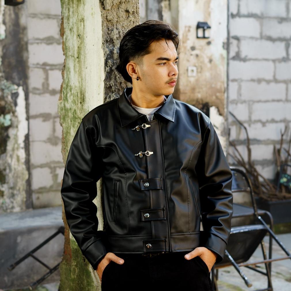 Murah Bozrvk - Kait Clasp Leather Jacket Putih - Jaket Kulit Sintetis