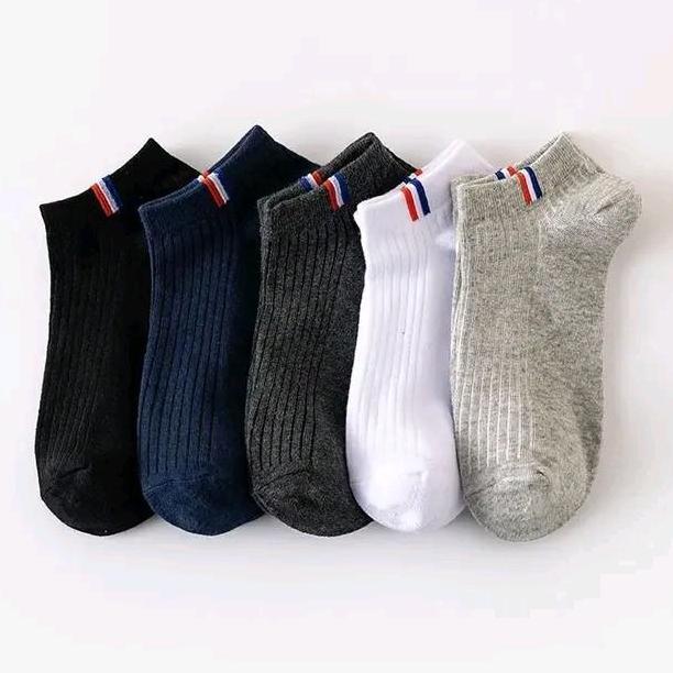 DV214 - 6 pasang kaus kaki pria dewasa pergelangan kaki, logo prancis, katun spandek tebal dan adem 