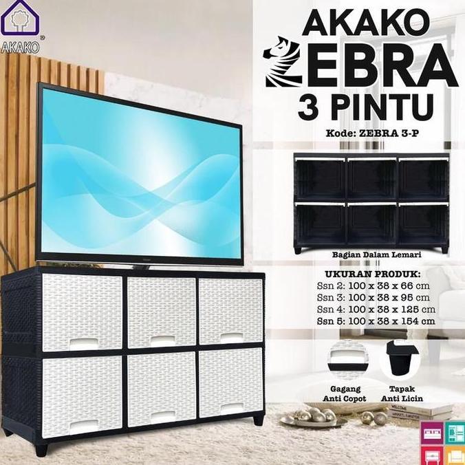 SALE - AKAKO - LEMARI PAKAIAN PLASTIK AKAKO LEMARI ZEBRA 3 PINTU SUSUN 2