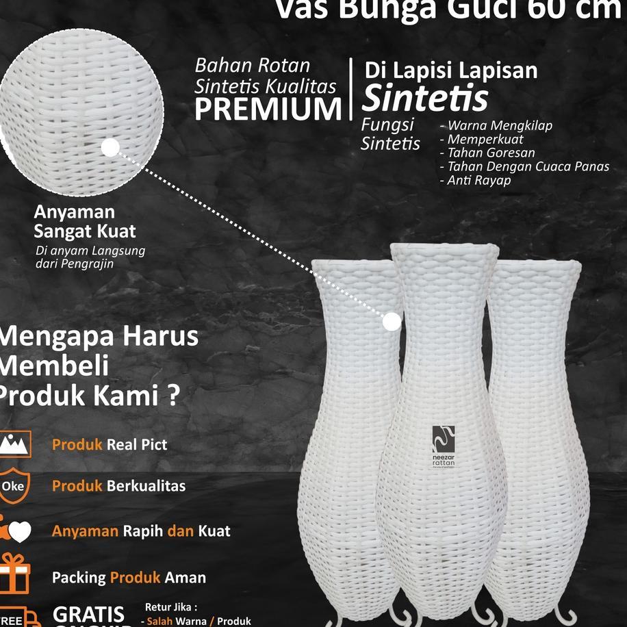 Vas Pot Guci Tempat Bunga Dari Rotan Sintetis Tinggi 60 Cm
