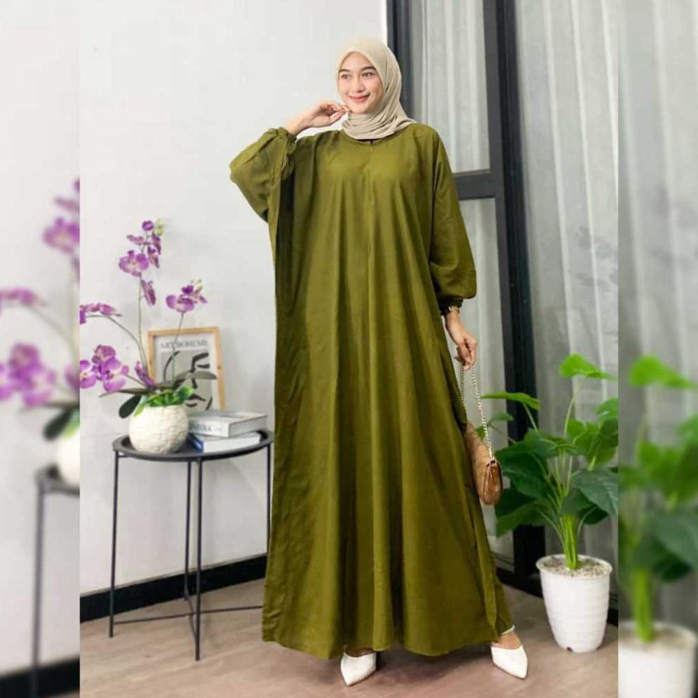 TERMURAH Kaftan Polos - Kaftan Polos Rayon Premium Jumbo Maksi Busui Lengan Panjang Kaftan Lebaran 2