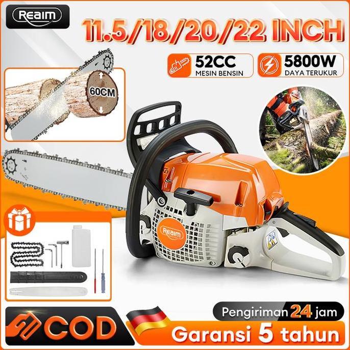 Terlaris [Cod] Mesin Potong Kayu 52Cc 20Inch Chainsaw 2Tak Untuk Gergaji Mesin Alat Outdoor Mesin Ge