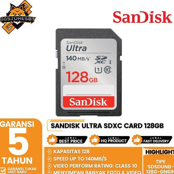 SanDisk Ultra SDXC Card 128GB 140MB/s Class 10 UHS-I - (SDSDUNB-128G-GN6IN)
