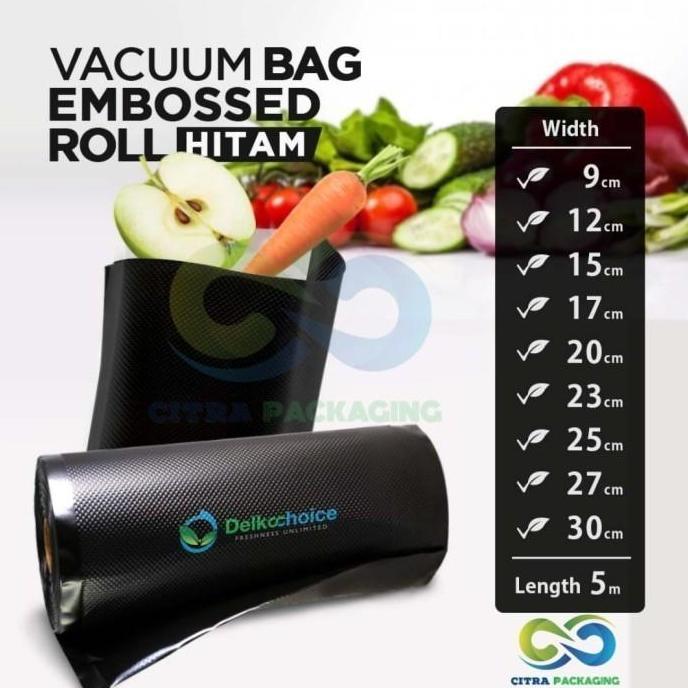 PLASTIK VAKUM VACUUM VACUM EMBOSS EMBOSSED ROLL BAG HITAM 20 CM x 5 M