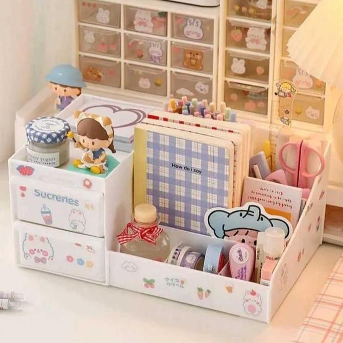 Rak Kosmetik 2 Laci Mini Free Sticker / Tempat Makeup 2 Laci Mini