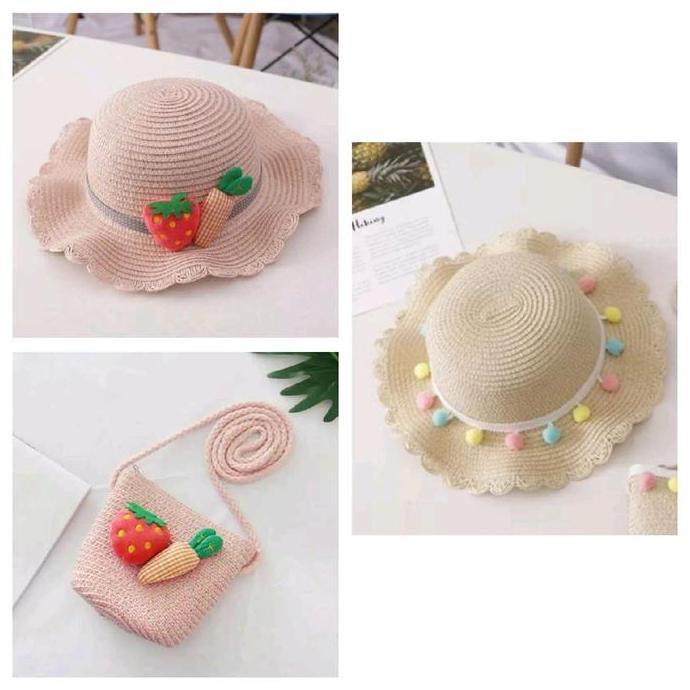 Bitperbit- Topi Jerami Anak Perempuan Topi Pantai Anak Import Topi Anak