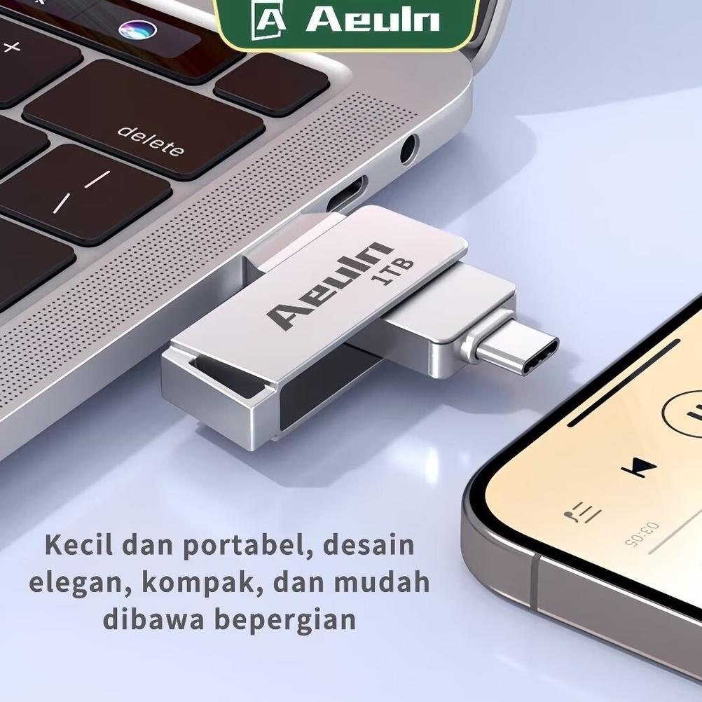 TYPE-C Flashdisk 1TB/2TB OTG USB3.0+Type C Kecepatan Tinggi untuk Ponsel Android/PC/Laptop/Audio