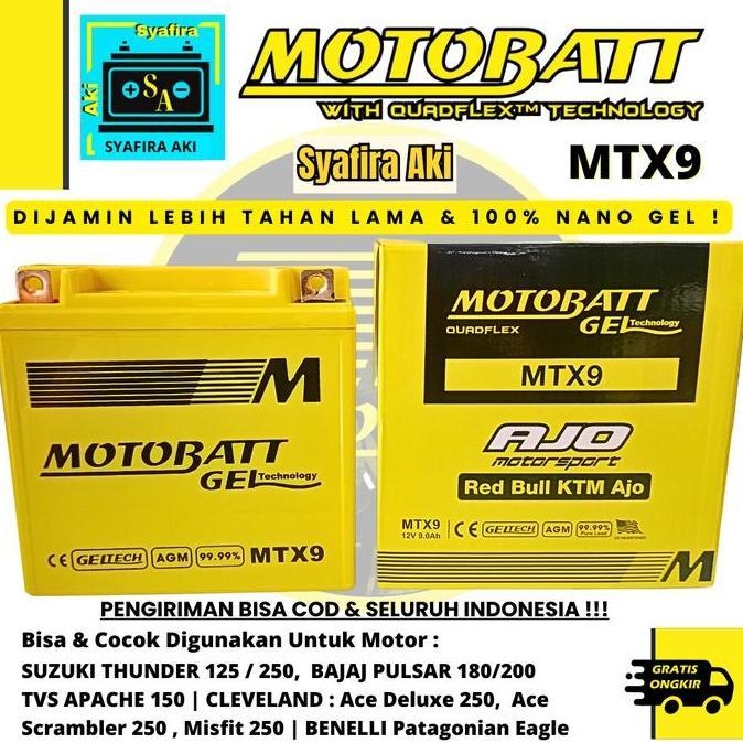 AKI MOTOR THUNDER 125 MOTOBATT MTX9 AKI GEL BARU