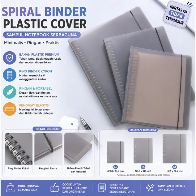 Buku Binder Transparan A5 Binder PC Binder Tali Cover Bening Binder 20 Lubang - Binder Matte Transpa