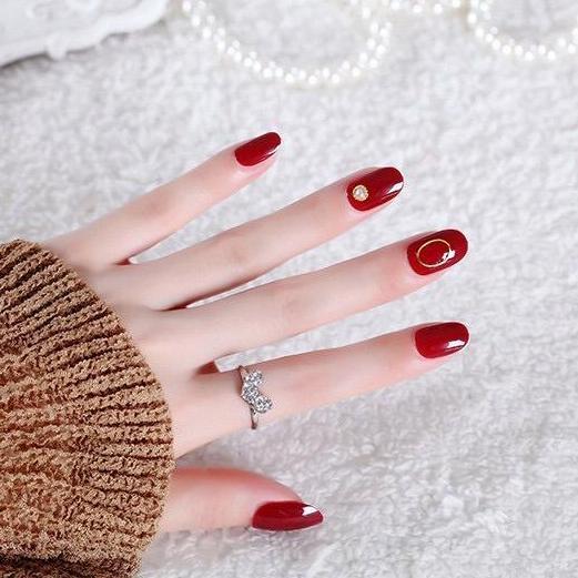 Nail- Kuku Palsu Plus Lem Nail Art Wedding Kuku Palsu Merah Maroon
