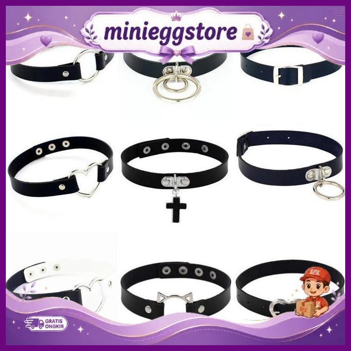 Choker Kulit Premium Ring Gesper Hati Salib Kucing Cosplay Punk Pu Leather Jepang Wajib Punya