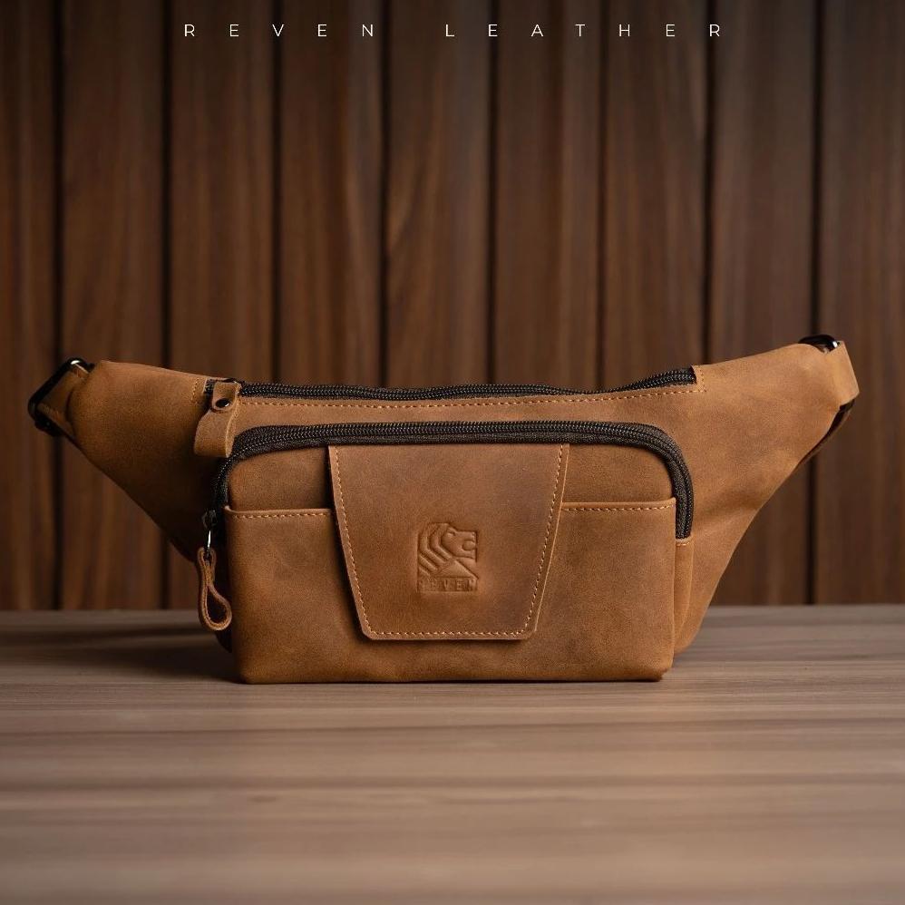 Reven Leather Mahameru Waistbag - Tas Selempang Pinggang Pria Kulit Sapi Asli Crazy Horse 100% Origi