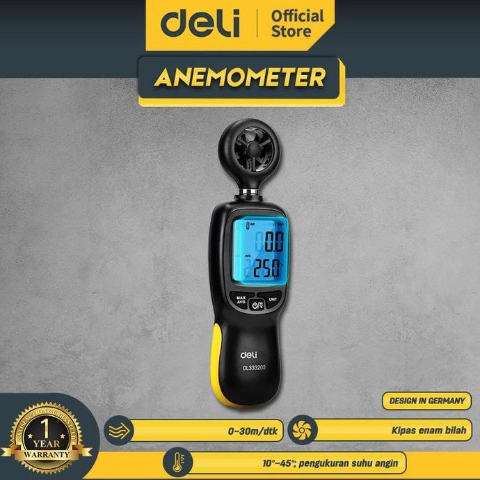 Deli Digital Anemometer Pengukur kecepatan angin Thermometer angin