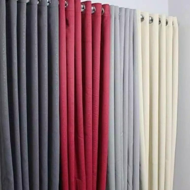 NEW gorden polos motif serat bahan kain safron ori blackout import untuk pintu kamar dan jendela min