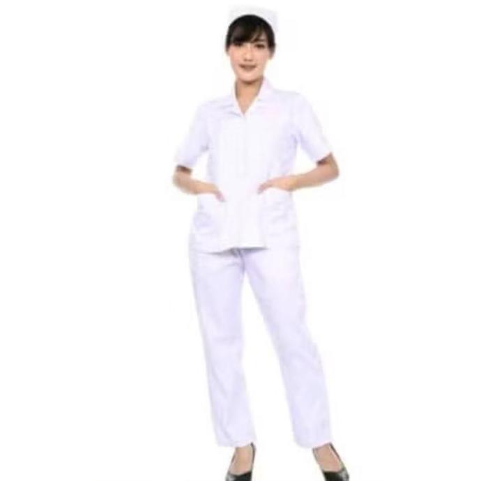 Seragam Perawat Putih Lengan Pendek  Celana Putih Baju  Kerja Wanita Putih