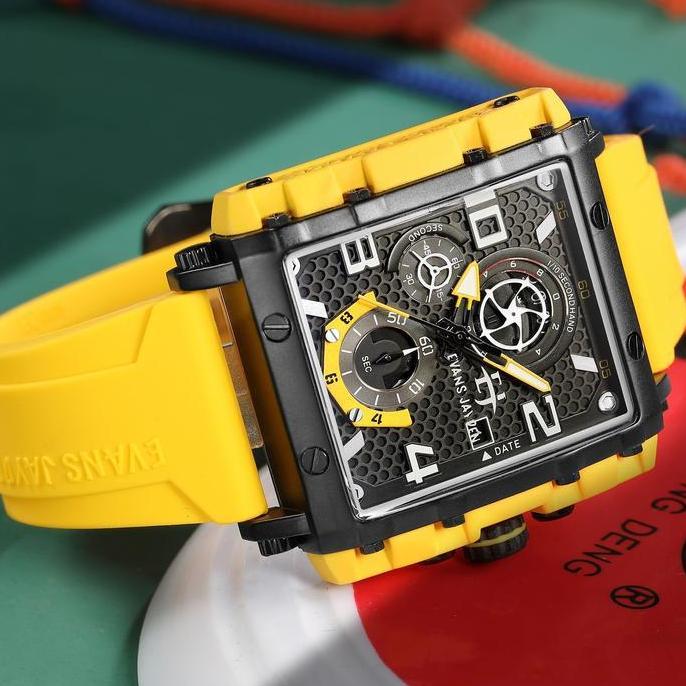 Orologi- Evans Jayden Jam Tangan Pria 9557 Rubber Silicon Kaca Sapphire Chronograph Ter Resistant 5A