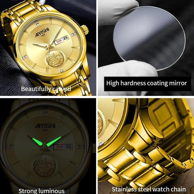 Orologi- Aiyishi Fashion Golden Smooth Sailing Desn Tch Automatic Quartz Tch Dual Calendar Luminesce