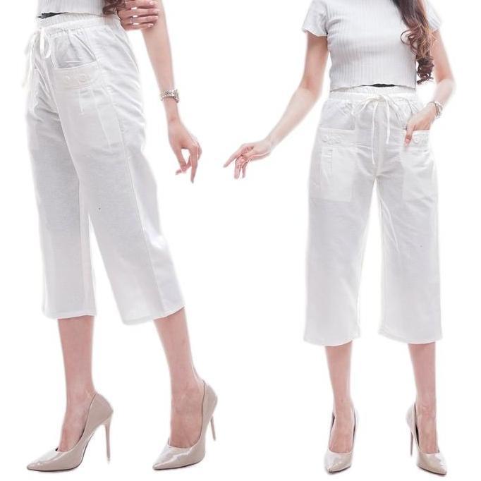 New- Bibi><Celaa Linen 7/8 Wanita Stadiv Pants Celana Katun