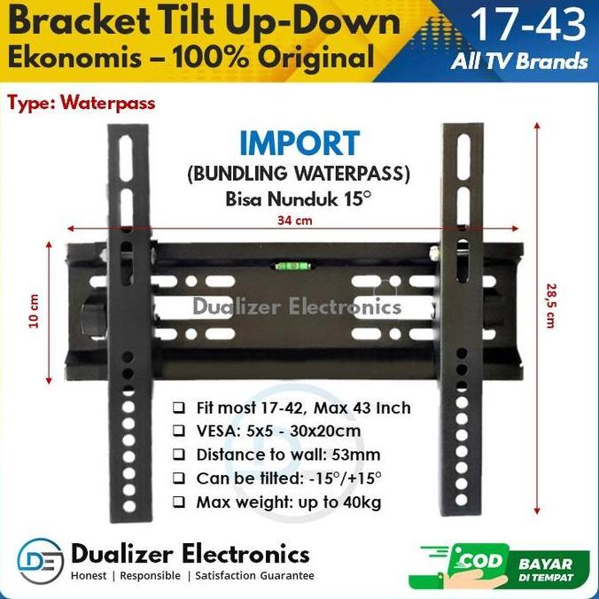 Bracket TV LED LCD 43 42 40 32 24 22 Inch Sharp Coocaa Changhong Polytron dll | IMPORT - Adjustable 