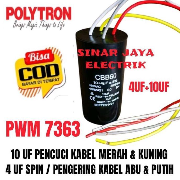 KAPASITOR MESIN CUCI POLYTRON PWM 7363 2 TABUNG 4UF+10UF TERBARU